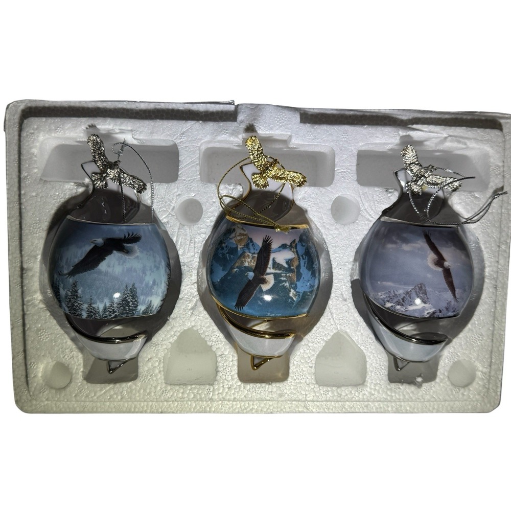 Bradford Collection "On Eagles Wings" Set of 3 2001 Porcelain Spiral Ornaments